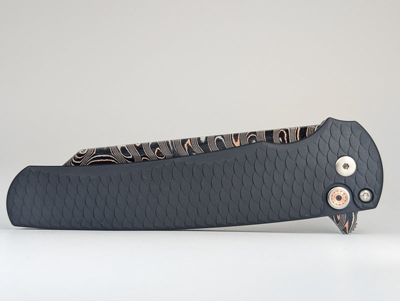 Protech Malibu Custom Dragon Scale BakerForge Coppermai Ripple Damascus Reverse Tanto Buttonlock Folding Knife