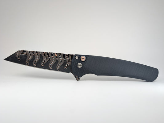 Protech Malibu Custom Dragon Scale BakerForge Coppermai Ripple Damascus Reverse Tanto Buttonlock Folding Knife