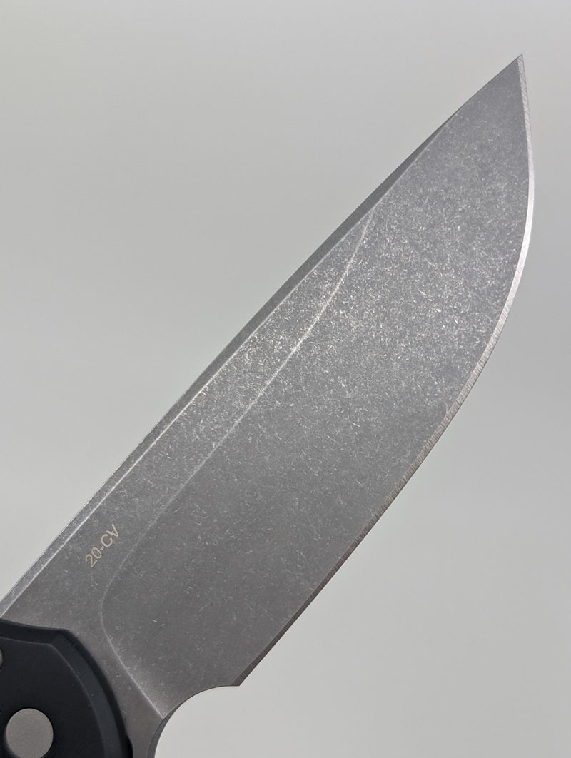 Protech Mordax Black Aluminum Acid Wash 20CV Button Lock Folding Knife