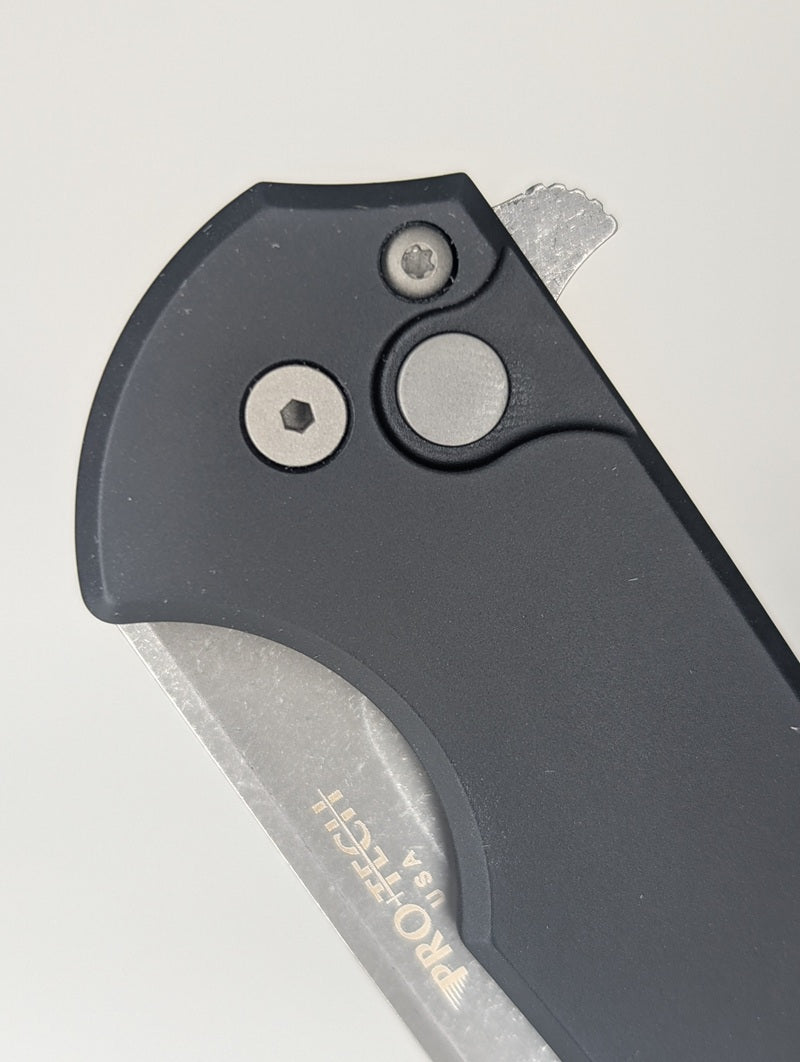 Protech Mordax Black Aluminum Acid Wash 20CV Button Lock Folding Knife