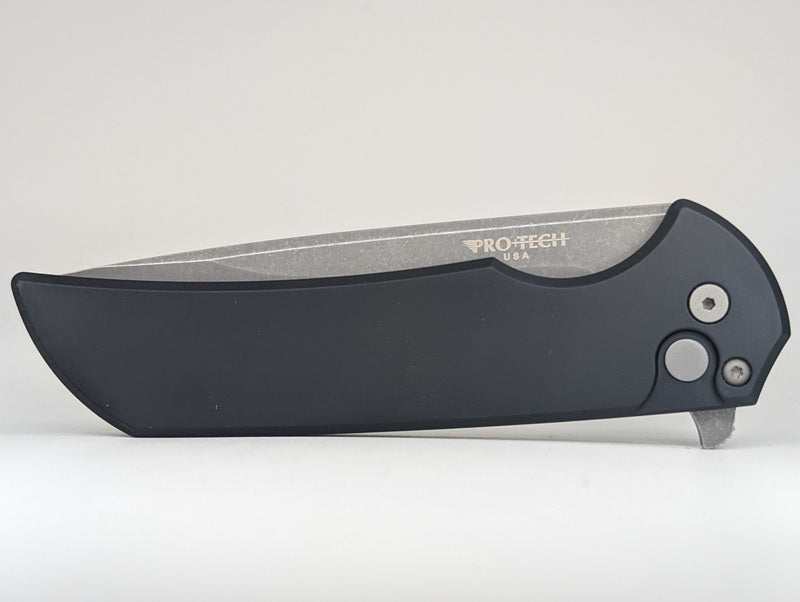 Protech Mordax Black Aluminum Acid Wash 20CV Button Lock Folding Knife