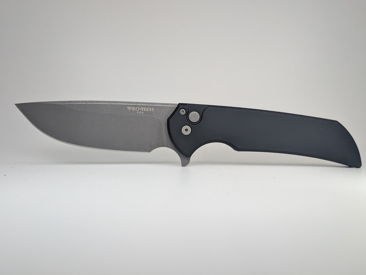 Protech Mordax Black Aluminum Acid Wash 20CV Button Lock Folding Knife