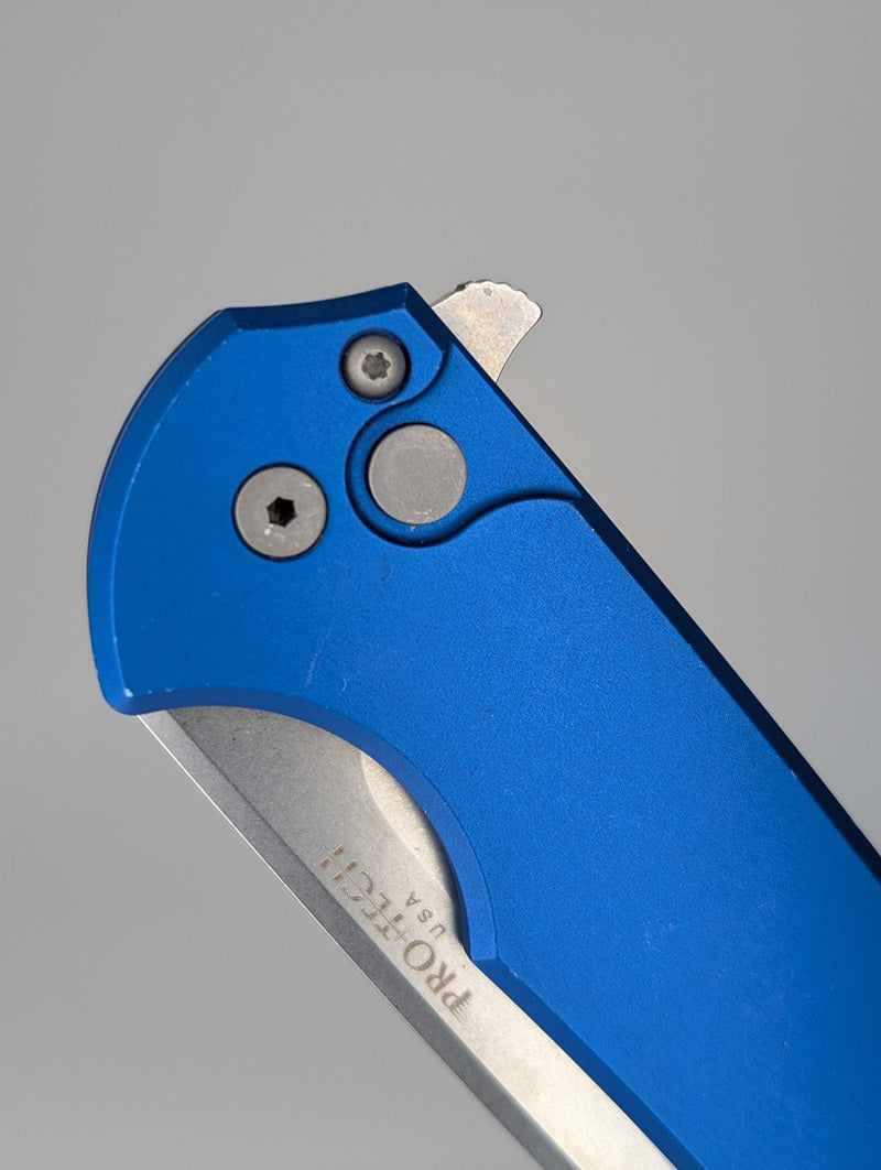 *Consignment* Protech Mordax Blue Aluminum Magnacut Button Lock Folding Knife