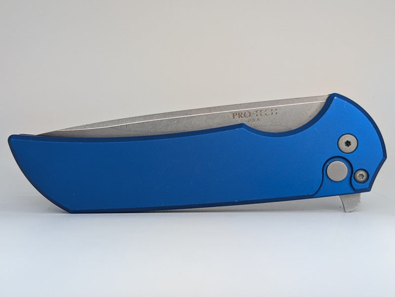 *Consignment* Protech Mordax Blue Aluminum Magnacut Button Lock Folding Knife