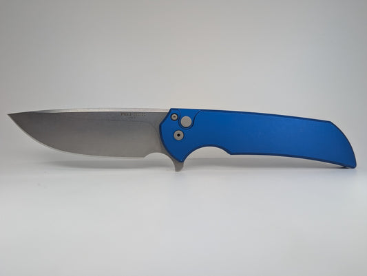 *Consignment* Protech Mordax Blue Aluminum Magnacut Button Lock Folding Knife