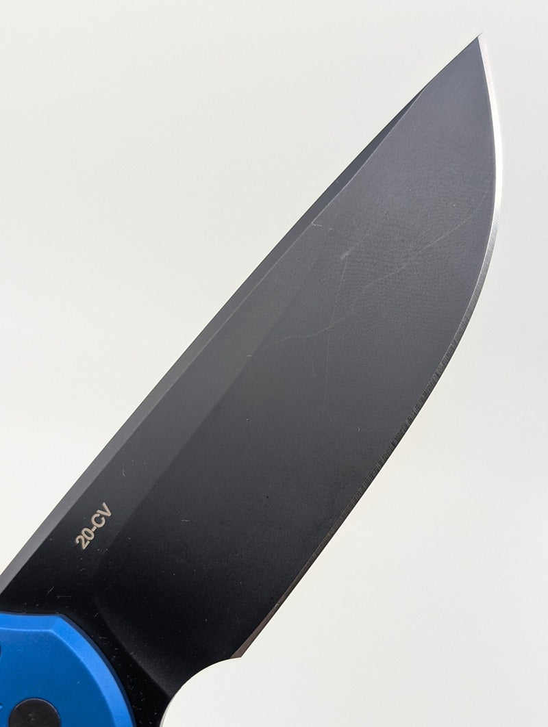 Protech Mordax CCKS Show Exclusive Blue Aluminum DLC 20CV  w/ Pearl Button Folding Knife