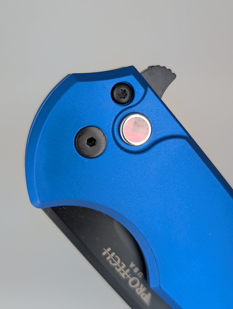 Protech Mordax CCKS Show Exclusive Blue Aluminum DLC 20CV  w/ Pearl Button Folding Knife