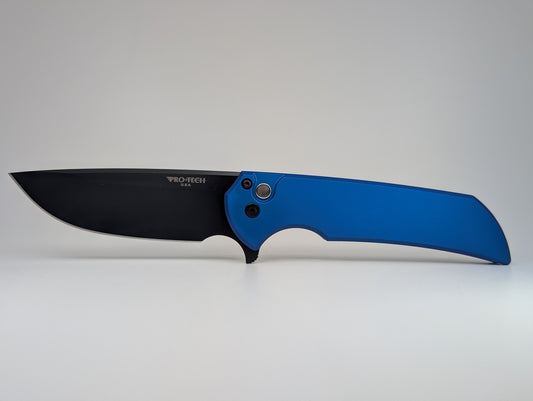 Protech Mordax CCKS Show Exclusive Blue Aluminum DLC 20CV  w/ Pearl Button Folding Knife
