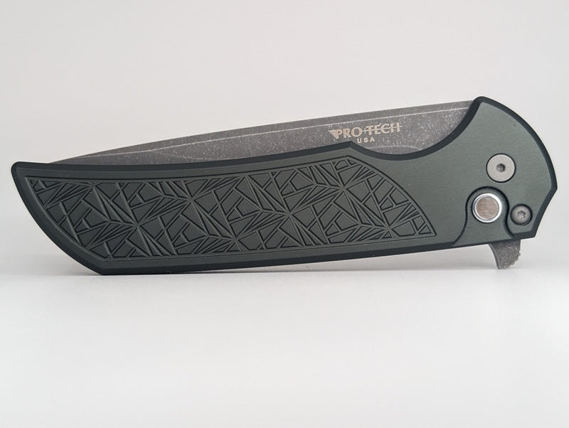 Protech Mordax Green Nexus Acid Wash 20CV Button Lock Folding Knife
