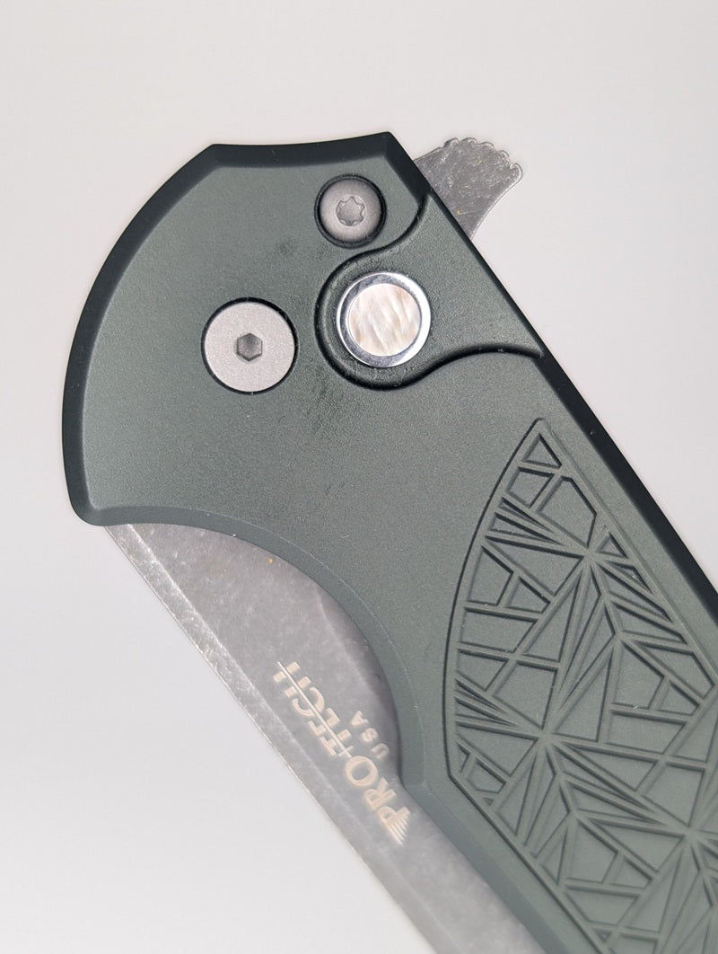 Protech Mordax Green Nexus Acid Wash 20CV Button Lock Folding Knife