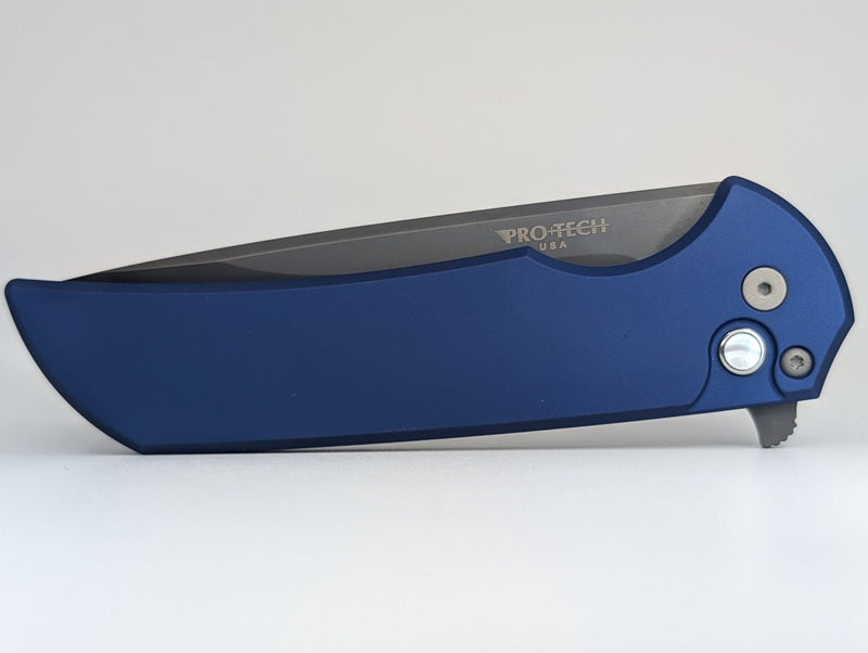 Protech Mordax Blue Aluminum DLC Smoky Grey 20-CV Buttonlock Folding Knife Blade Show Texas 2026 Exclusive