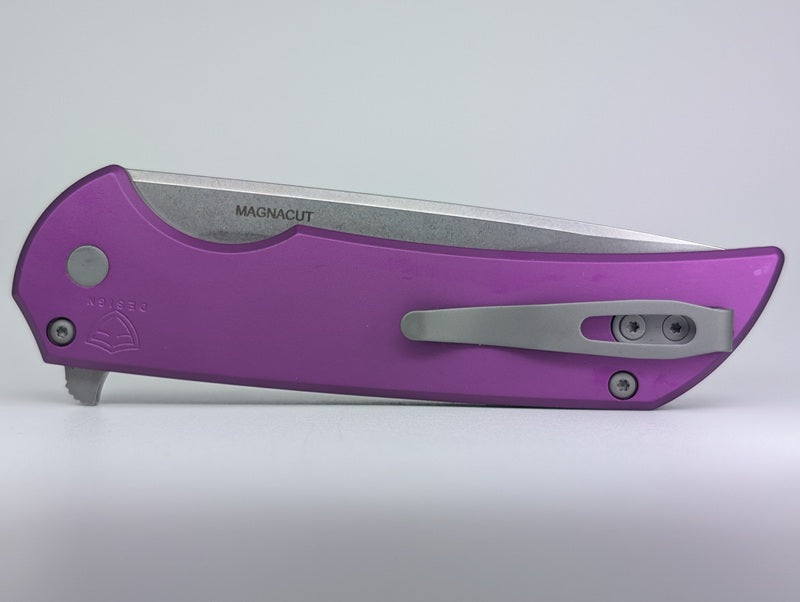 Protech Mordax Purple Stonewash Magnacut Button Lock Folding Knife