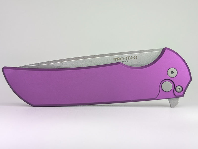Protech Mordax Purple Stonewash Magnacut Button Lock Folding Knife