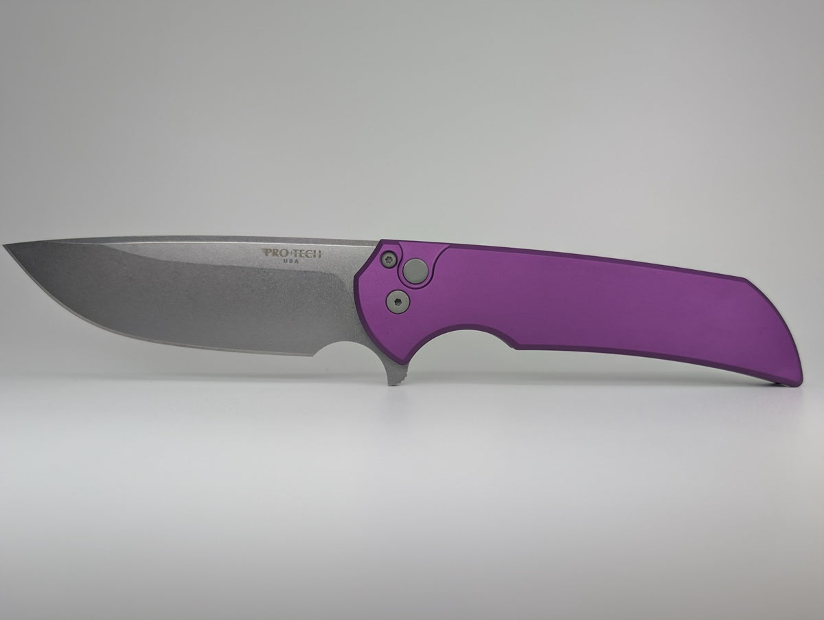Protech Mordax Purple Stonewash Magnacut Button Lock Folding Knife