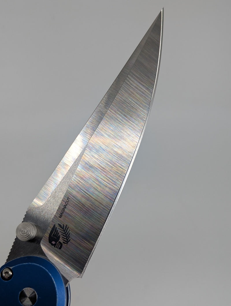 *Consignment* Protech x Peace Neighbor "Avalon" Blue Battleworn Magnacut Button Lock Folding Knife 2026 Exclusive