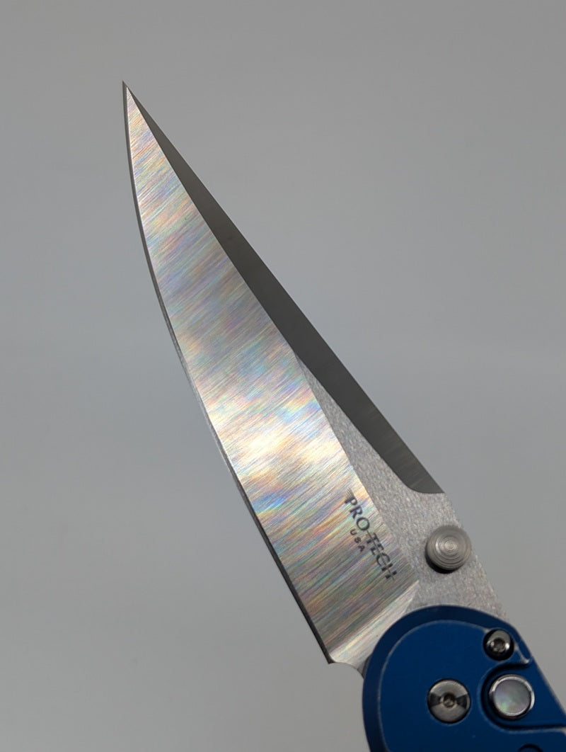 *Consignment* Protech x Peace Neighbor "Avalon" Blue Battleworn Magnacut Button Lock Folding Knife 2026 Exclusive