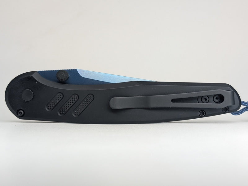 Protech x Peace Neighbor Avalon Black Sapphire Blue PVD MagnaCut Button Lock Folding Knife