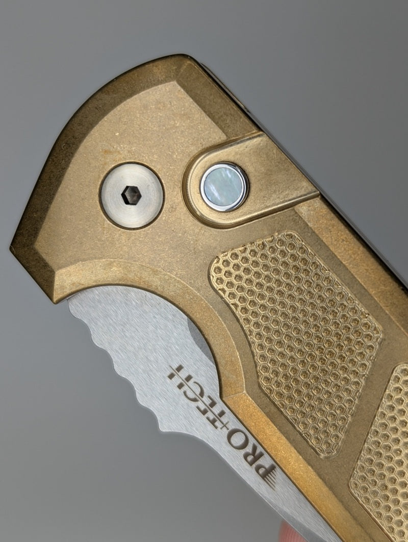 Protech Rockeye Custom ALBronze Handle Stonewash Blade Auto Folding Knife