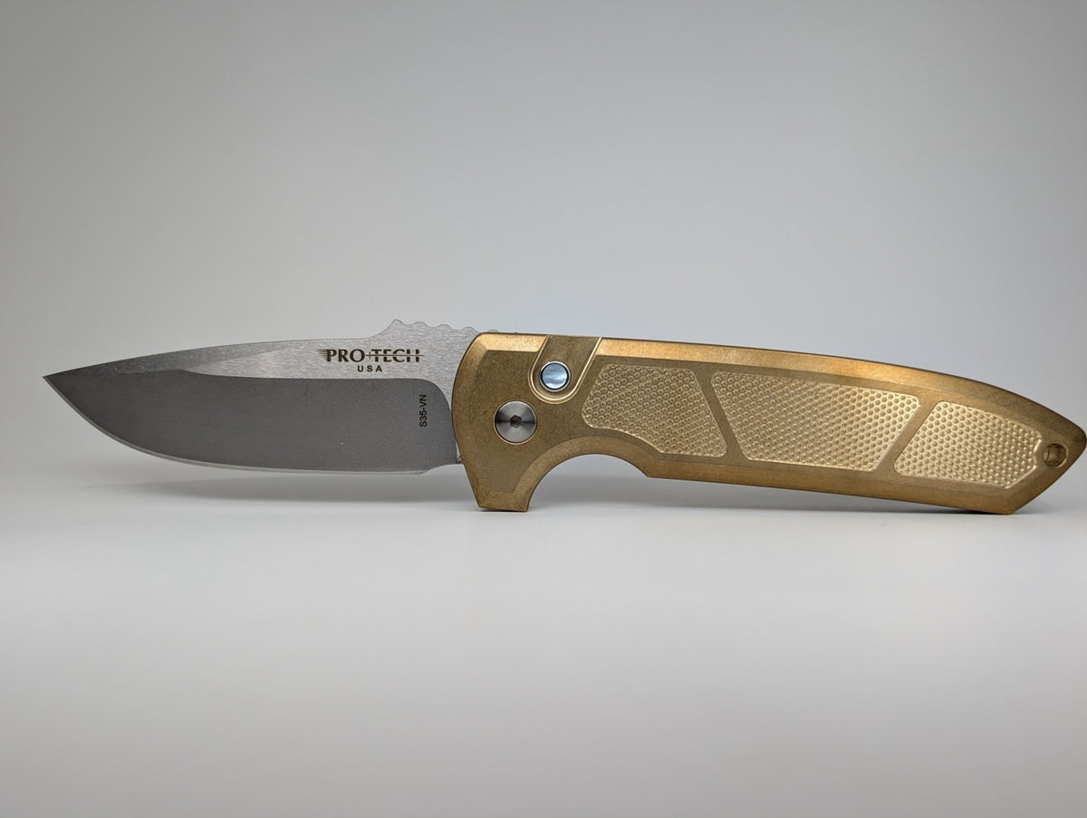 Protech Rockeye Custom ALBronze Handle Stonewash Blade Auto Folding Knife