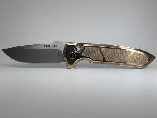 Protech Rockeye Custom AlBronze Handle Stonewash Blade Auto Folding Knife