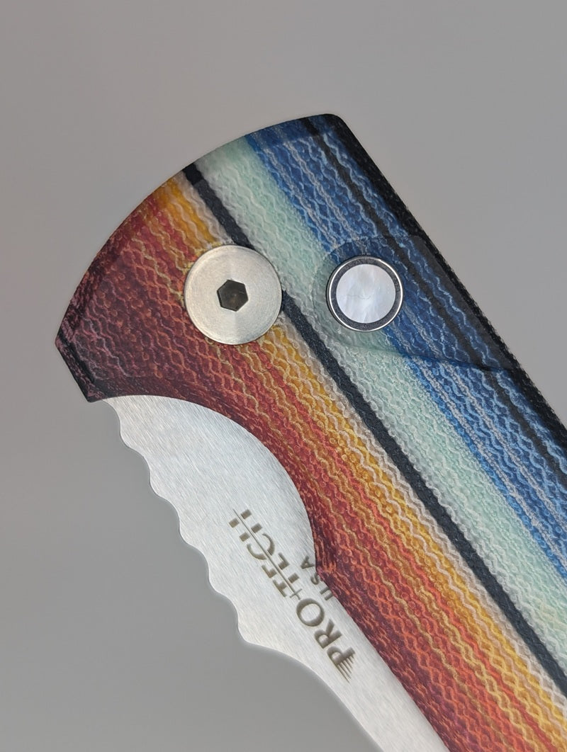 Protech Short Bladed Rockeye Mexican Blanket Micarta Auto Folding Knife