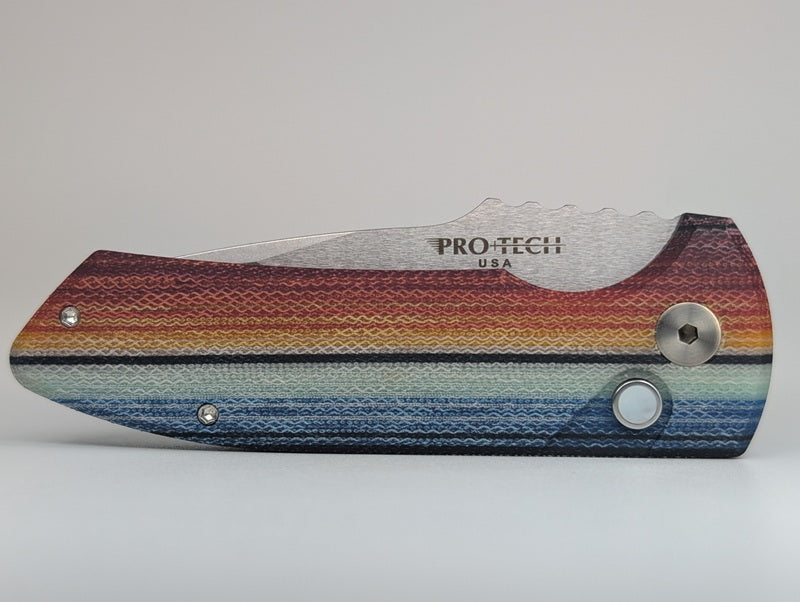 Protech Short Bladed Rockeye Mexican Blanket Micarta Auto Folding Knife