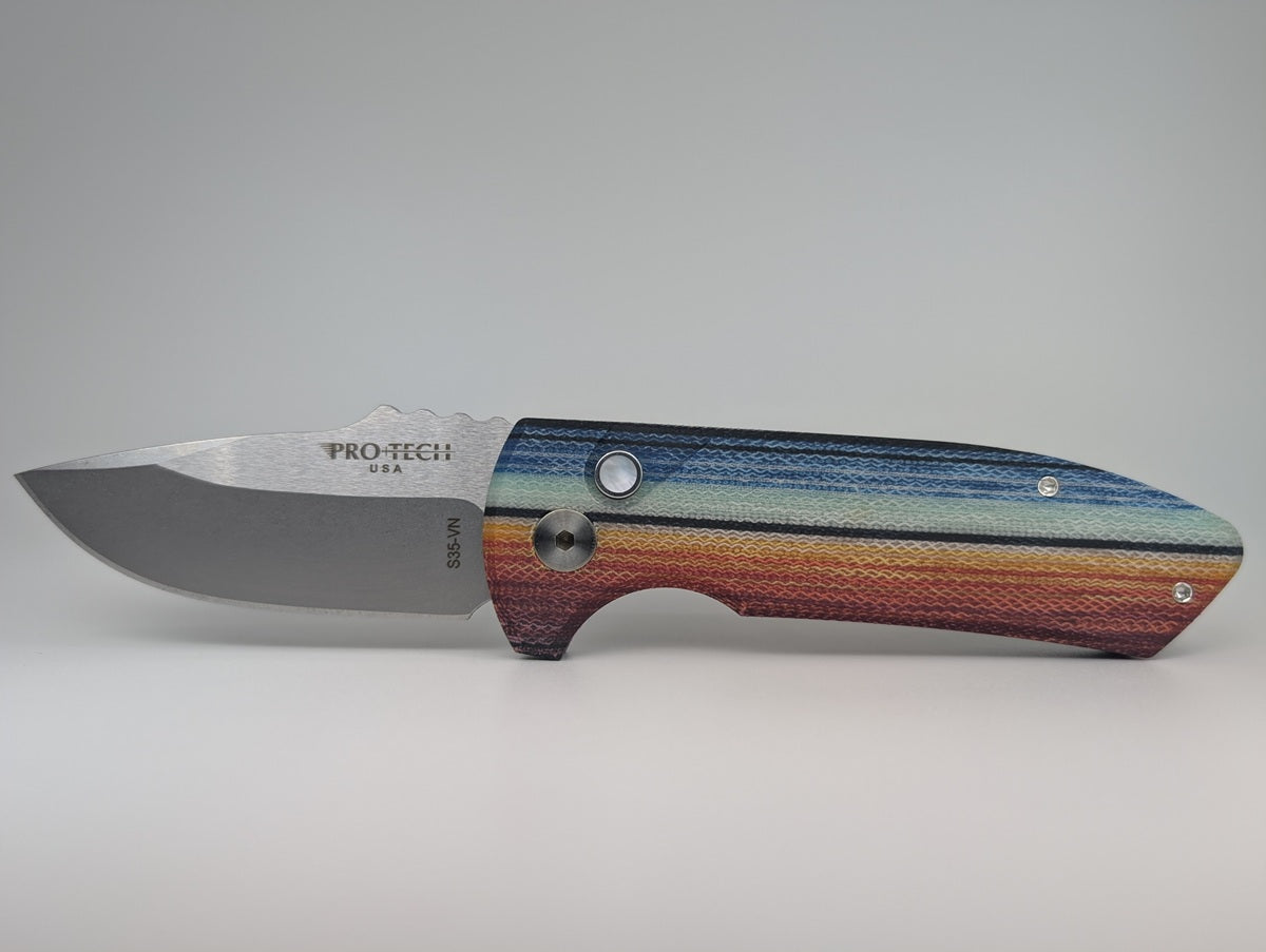 Protech Short Bladed Rockeye Mexican Blanket Micarta Auto Folding Knife