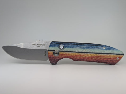 Protech Short Bladed Rockeye Mexican Blanket Micarta Auto Folding Knife