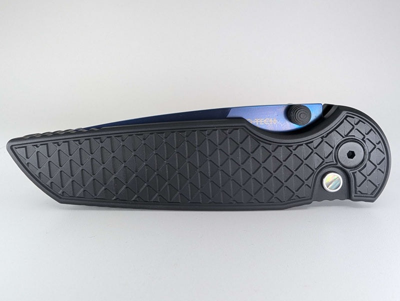 Protech TR-3 Integrity Black Relic w/ Sapphire Blue Blade Buttonlock Folding Knife