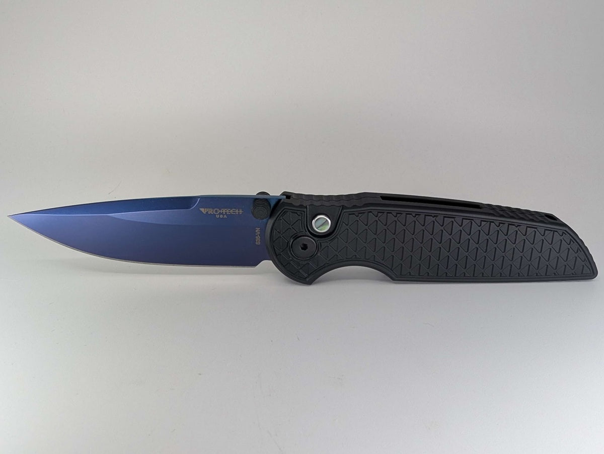 Protech TR-3 Integrity Black Relic w/ Sapphire Blue Blade Buttonlock Folding Knife