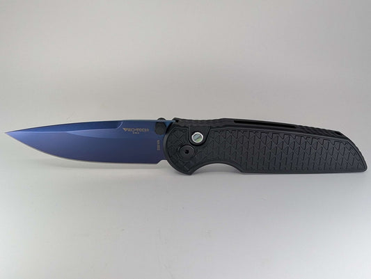 Protech TR-3 Integrity Black Relic w/ Sapphire Blue Blade Buttonlock Folding Knife