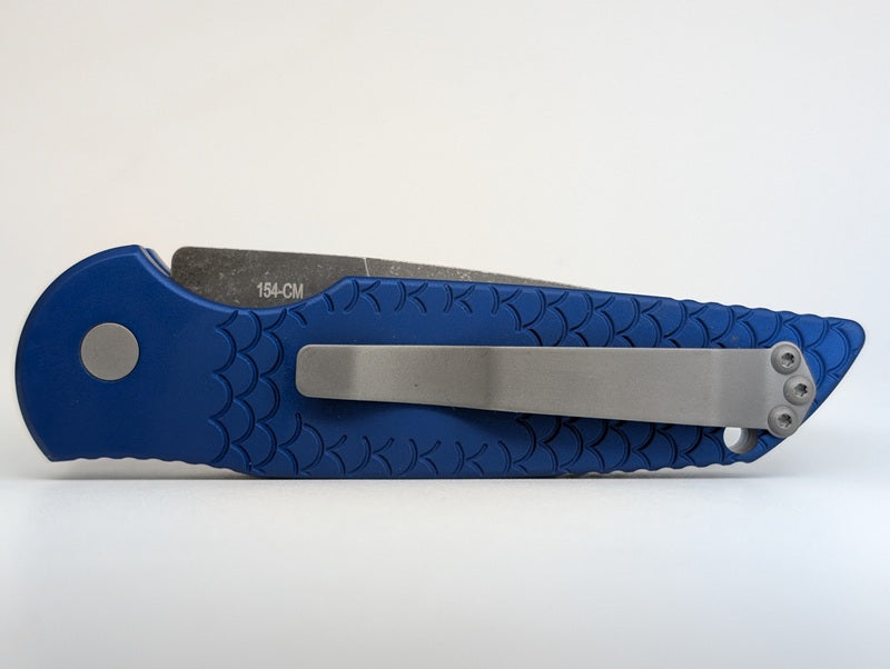 Protech Tactical Response 3 Blue Fish Scale Acid Wash 154-CM Auto Folding Knife