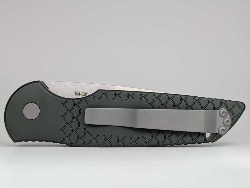 Protech Tactical Response 3 Green Fish Scale Clip Point Stonewash Blade Auto Folding Knife