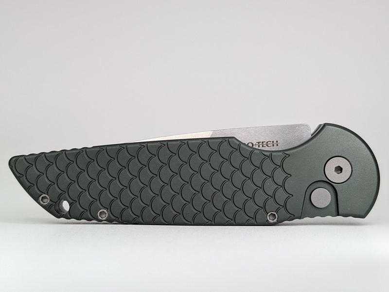 Protech Tactical Response 3 Green Fish Scale Clip Point Stonewash Blade Auto Folding Knife