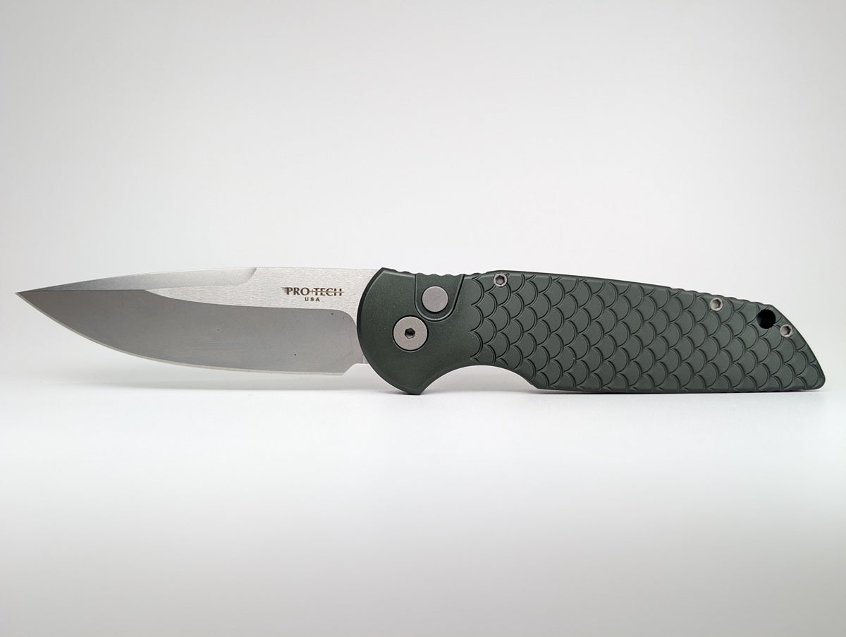 Protech Tactical Response 3 Green Fish Scale Clip Point Stonewash Blade Auto Folding Knife