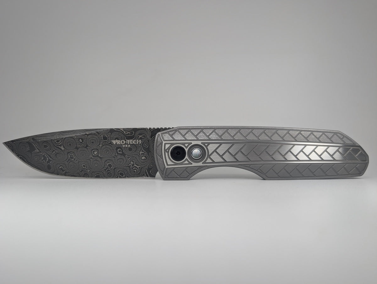 Protech x Vero Synapse 2 Custom Steel Herringbone w/ Raindrop Damascus Auto Folding Knife