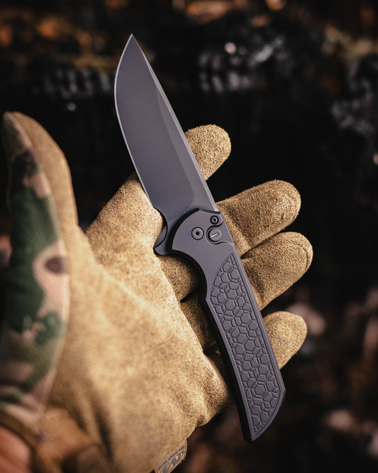 Protech Mordax Tritium Button Lock Operator Gridlock handle Black DLC Magnacut blade