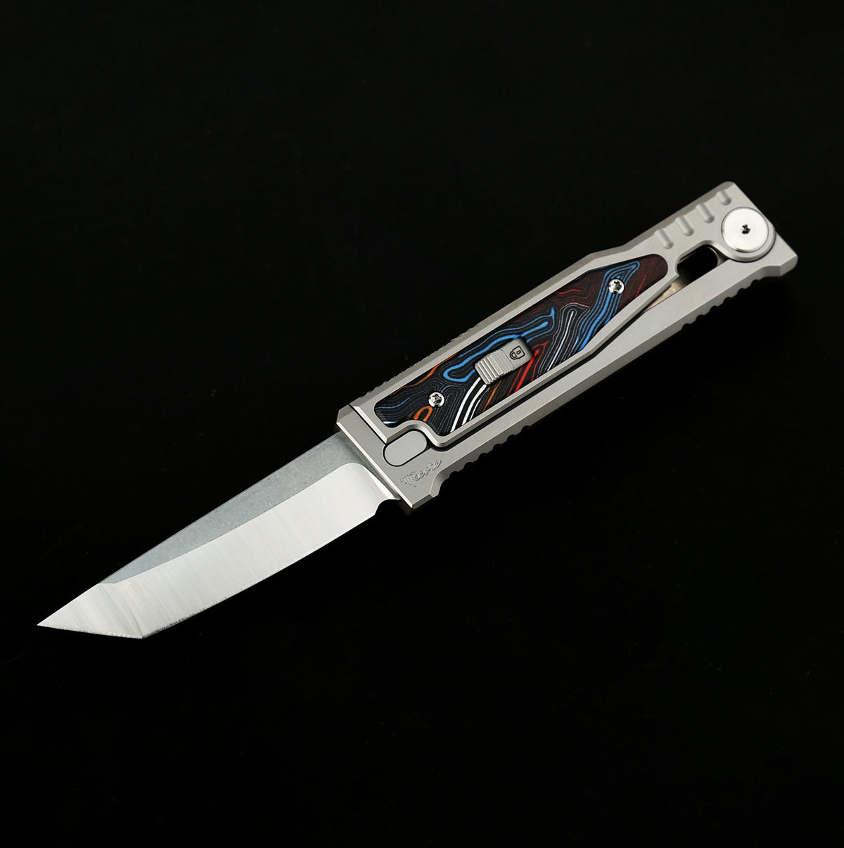 Reate EXO-M G10 Damascus Pattern Multi Color Tanto Gravity Knife