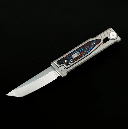 Reate EXO-M G10 Damascus Pattern Multi Color Tanto Gravity Knife