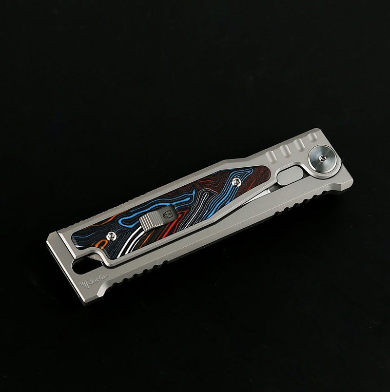 Reate EXO-M G10 Damascus Pattern Multi Color Tanto Gravity Knife
