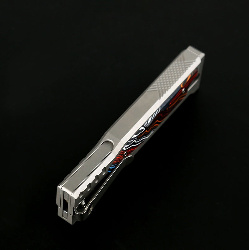 Reate EXO-M G10 Damascus Pattern Multi Color Tanto Gravity Knife