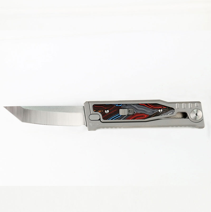 Reate EXO-M G10 Damascus Pattern Multi Color Tanto Gravity Knife