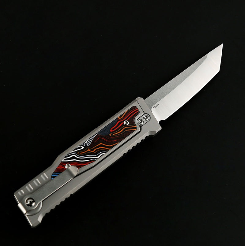 Reate EXO-M G10 Damascus Pattern Multi Color Tanto Gravity Knife