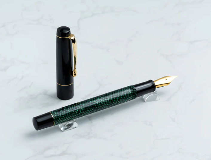 Rhys' Pieces Custom Fountain Pen - "Black Adder" | Handmade Fountain Pen w/ Vintage Cellulose Acetate