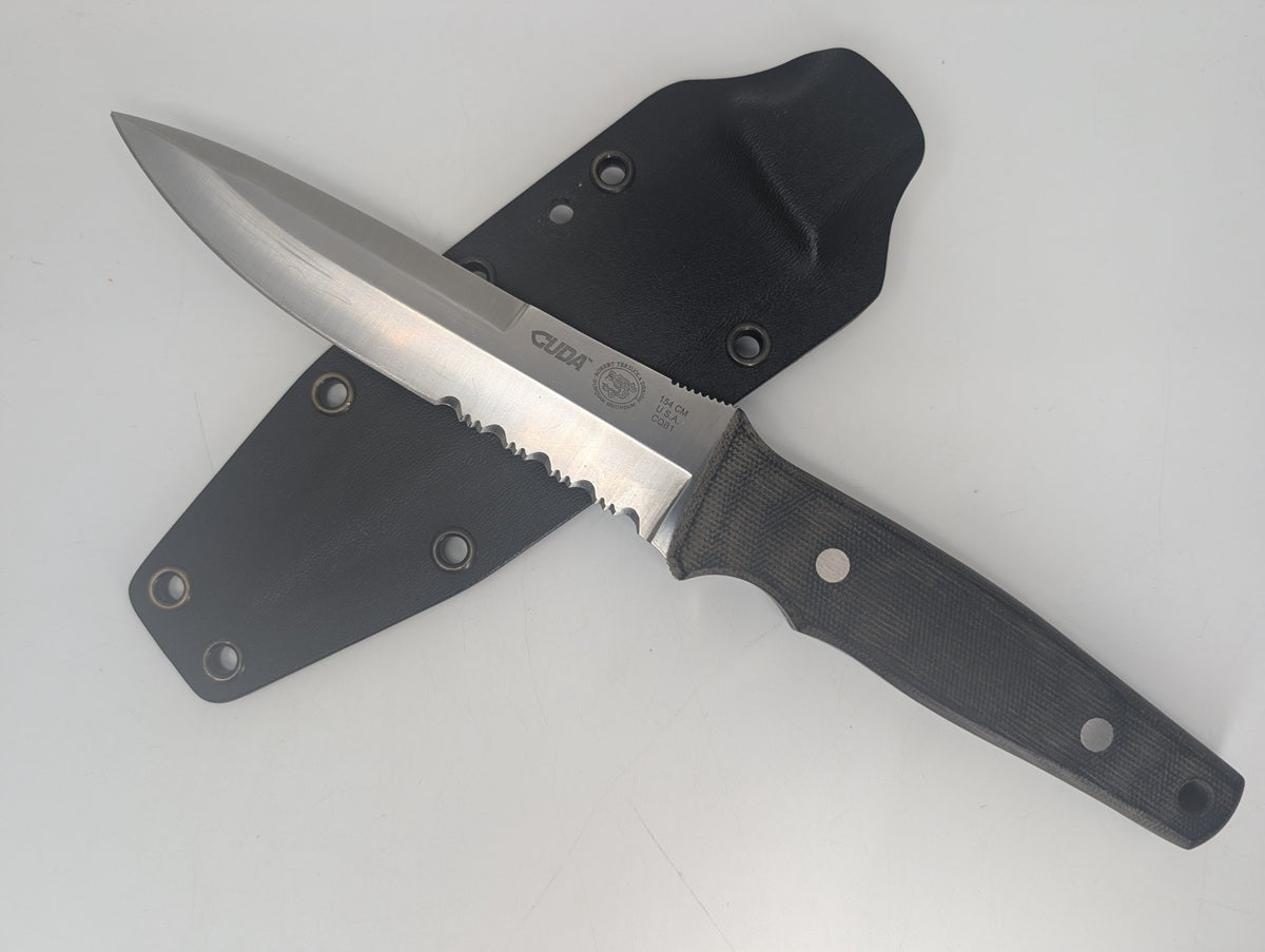 *Consignment* Robert Terzuola “Cuda” 154CM Partial Serrated Fixed Blade Knife