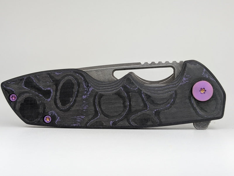 *Consignment* Rosie's Rippers Custom Mini Reaper Camo Carbon Acidwashed Elmax Framelock Folding Knife