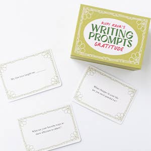 Rupi Kaur’s Writing Prompts: Gratitude card set with a green box on a white background