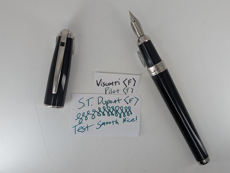 S.T. Dupont Olympio Laque De China Black & Palladium Fountain Pen 18k Gold Fine Nib