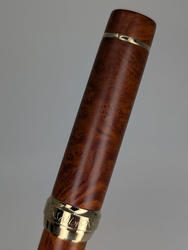 *Consignment* Sailor 90th Anniversary Mannenhitsu Doraku Light Briar Fountain Pen 21k Gold Naginata Medium Nib
