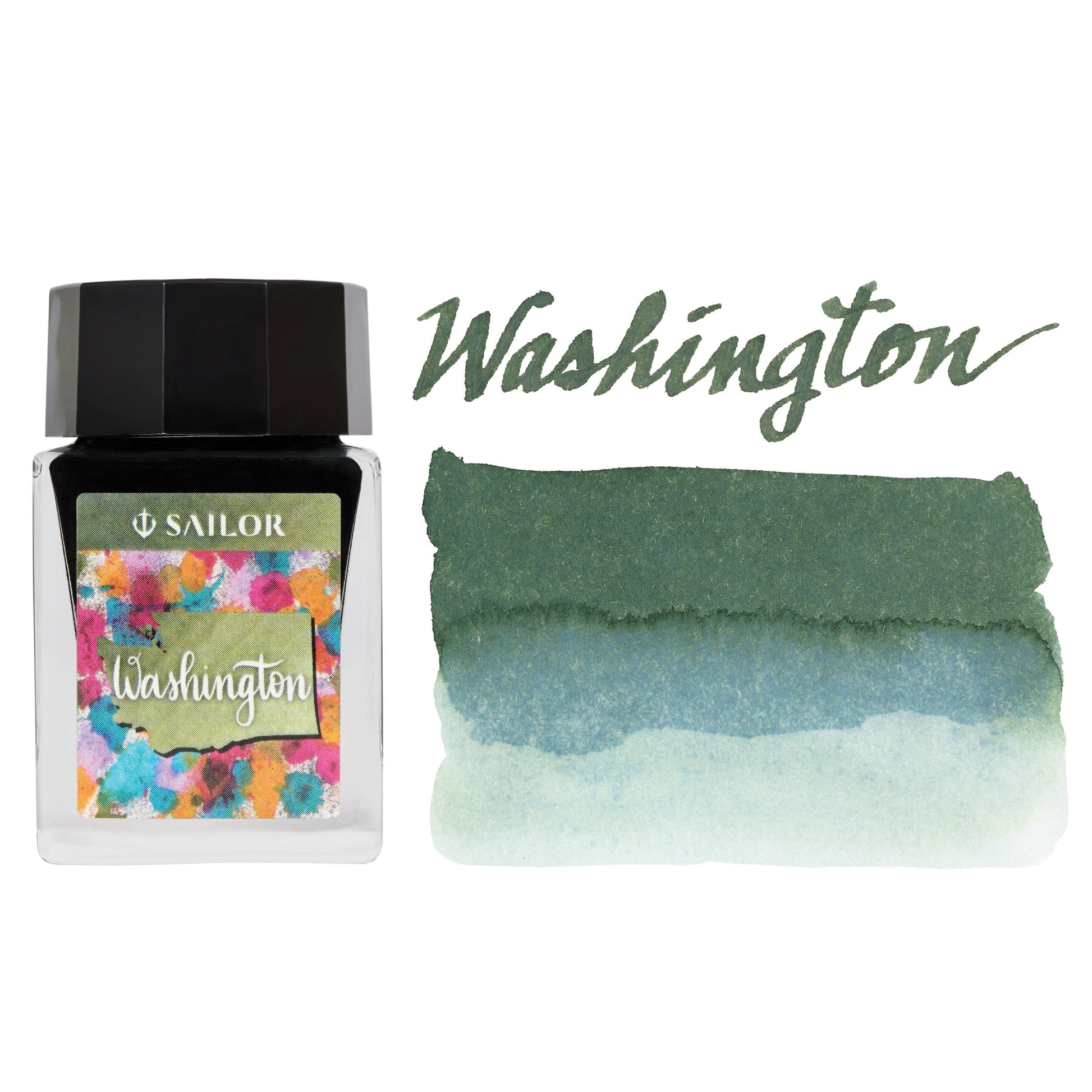 Sailor ink bottle with 'Washington' color swatch on a white background